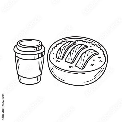 Unagi rice bowl beside a drink lid and used wet tissue