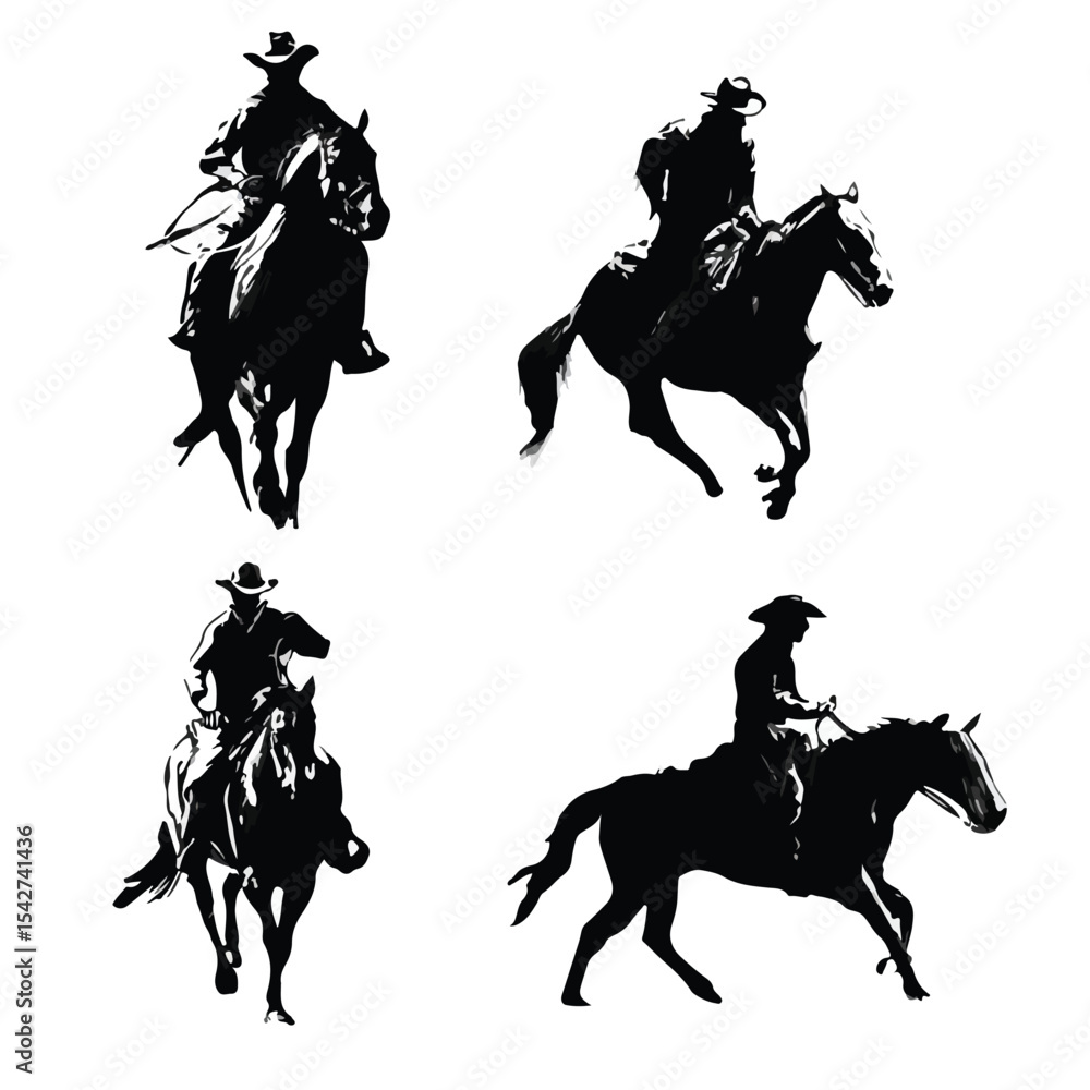 Naklejka premium bronco silhouette set, Black & White silhouette set