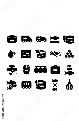 Aquaculture and Fish Industry Silhouette Icon Set – Minimal Design