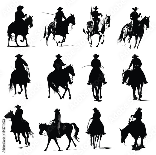 bronco silhouette set, Black & White silhouette set