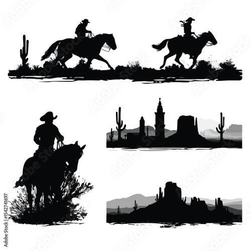 bronco silhouette set, Black & White silhouette set