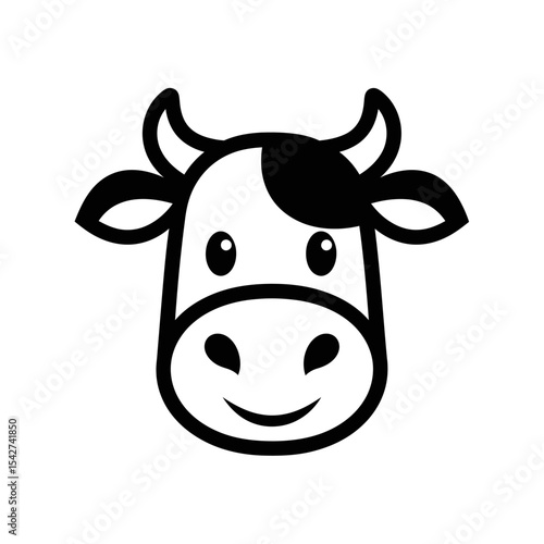 Cute cartoon cow face isolated on white background with a happy expression