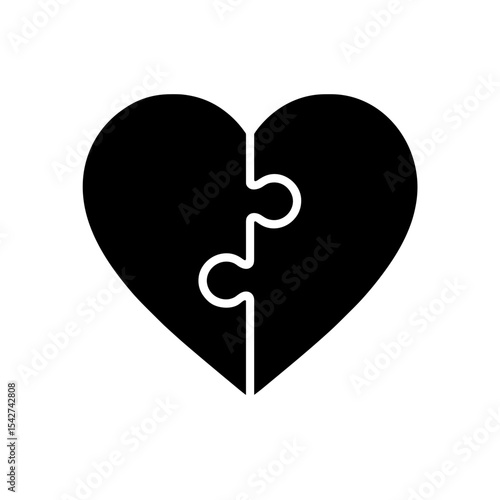 Puzzle heart in solid style – symbol of relationship connection and emotional match
