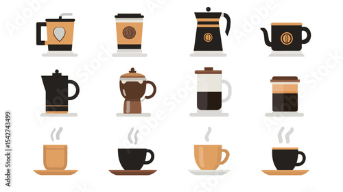 Black Coffee in a Cup with Steam – Vector Illustration