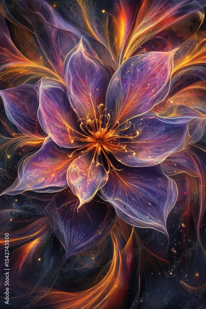 Naklejka premium Abstract floral design, vibrant colors, swirling patterns