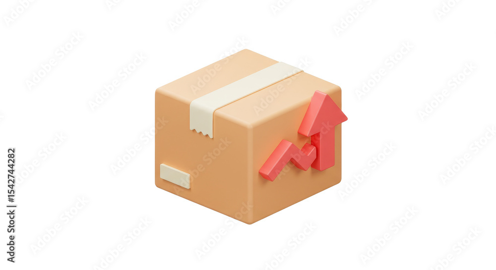 Package Delivery Increase: 3D Illustration of Box with Growth Arrow Package Delivery Increase: 3D Illustration of Box with Growth Arrow