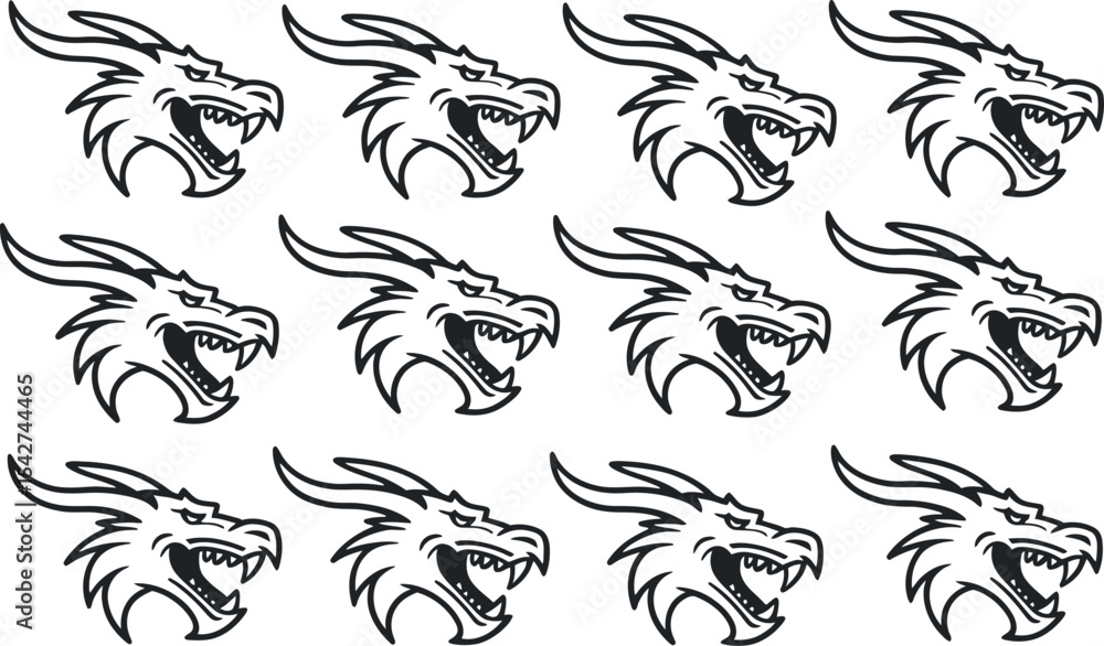 Fototapeta premium Repeated black and white dragon head design suitable for tattoos and creative artwork