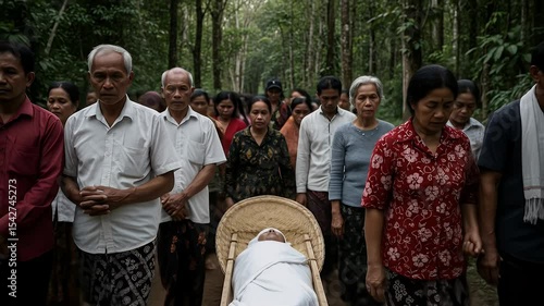 Funeral procession in a forest