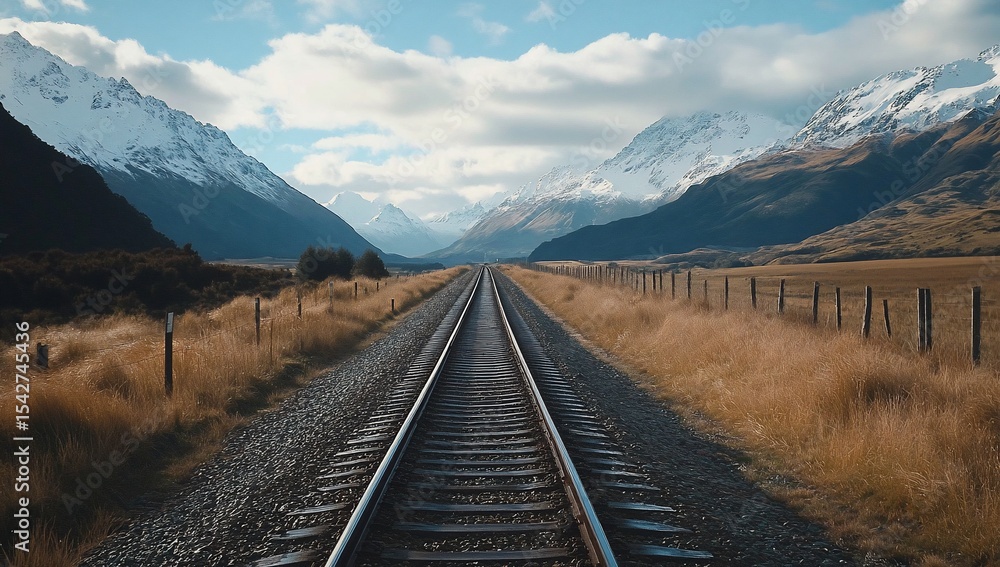 Fototapeta premium Mountain Rail Journey with Scenic View.
