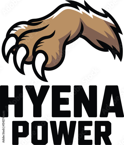 Powerful hyena paw claw graphic with hyena power text emblem for sports team logos