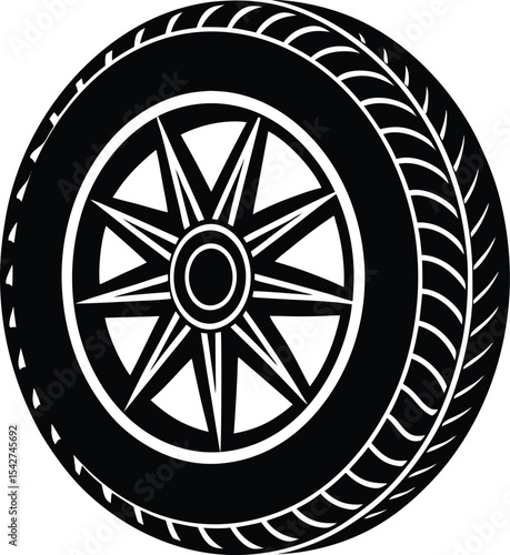 Stylish Tire Vector Silhouette Art Icon Illustration
