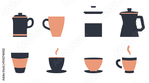 Black Coffee in a Cup with Steam – Vector Illustration