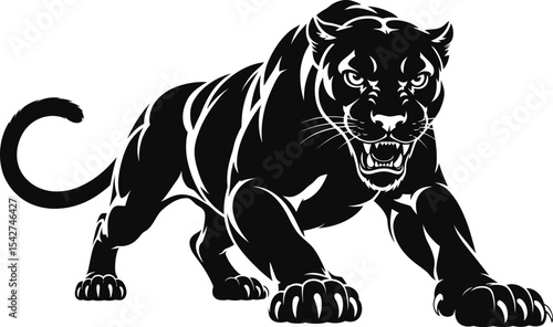 Fierce black panther silhouette roaring aggressively in a ready to pounce stance.