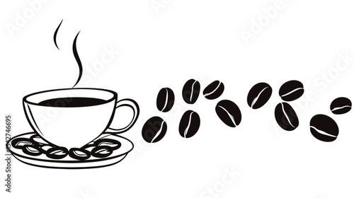 Black Coffee in a Cup with Steam – Vector Illustration