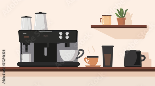 Black Coffee in a Cup with Steam – Vector Illustration