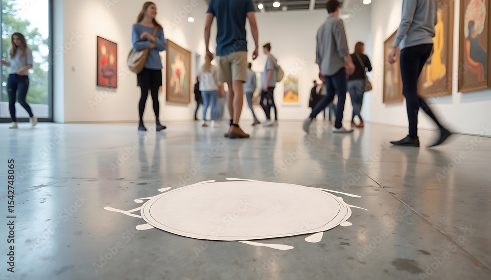 Fototapeta premium People Viewing Art at Museum with Abstract Floor Display