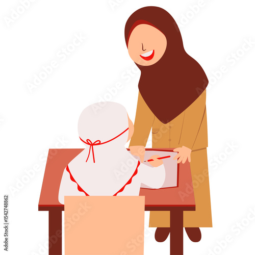 Smiling Teacher and Student Engaged in Learning