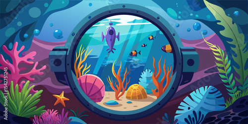 Vibrant Tropical Reef Ecosystem Viewed Through a Submarine Porthole