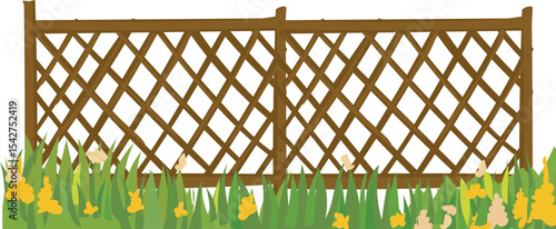 Diamond Trellis with Grass vector border for garden, landscape, spring, and nature decoration