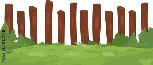 Irregular Log Fence vector border for garden, landscape, spring, and nature decoration