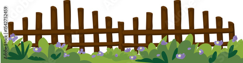 Minimalist Fence with Bushes vector border for garden, landscape, spring, and nature decoration