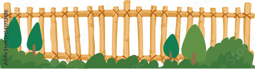 Pink Flowers and Fence Border vector border for garden, landscape, spring, and nature decoration