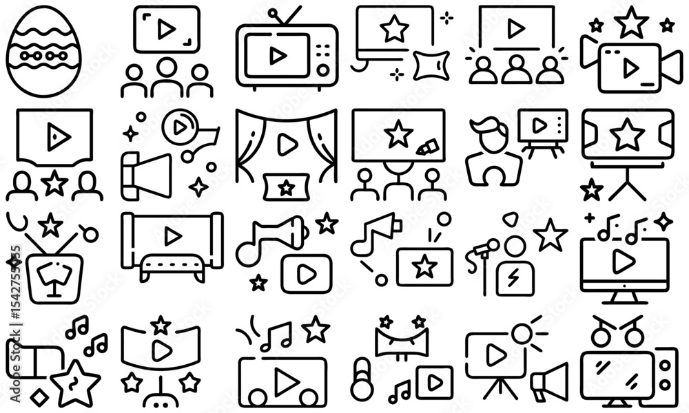 Collection of media related icons including tvs screens and easter egg Collection of media related icons including tvs screens and easter egg
