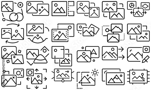 Collection of various image editing and manipulation icons in black