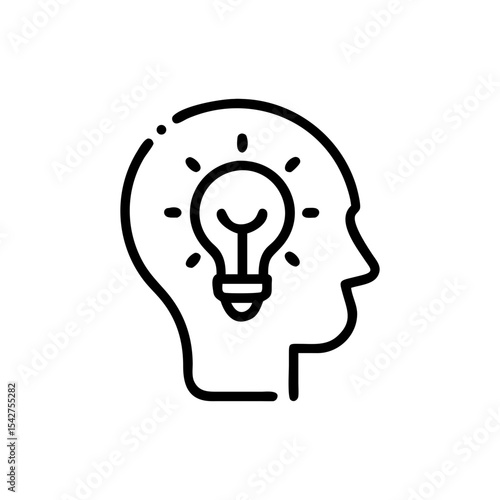 Head profile with lightbulb inside representing ideas and innovation