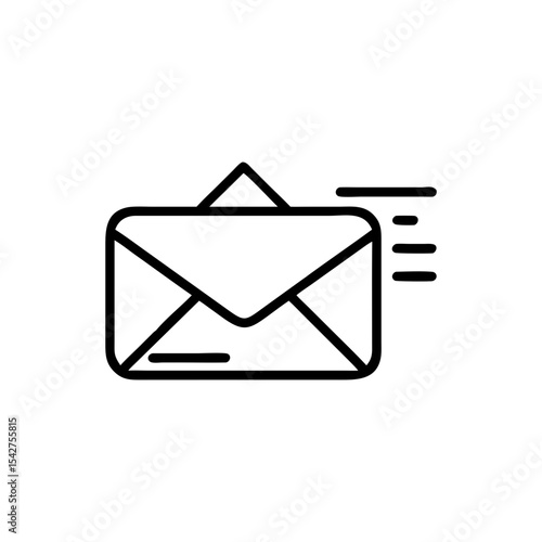 Outline drawing of a flying envelope with lines indicating movement right