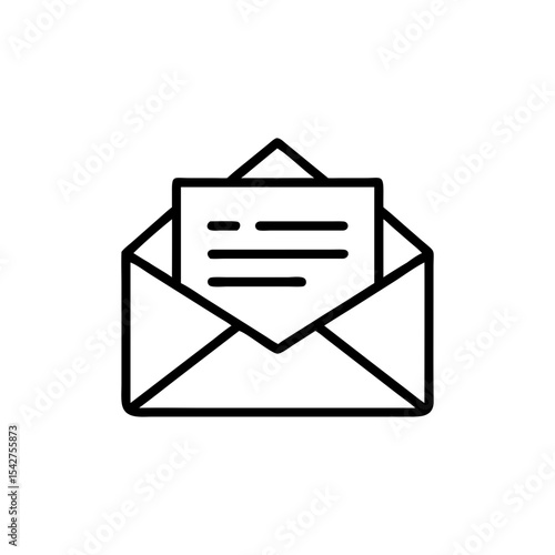 Open envelope with a letter inside in a simple black outline design