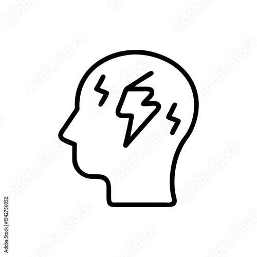 Outline of a head with lightning bolts inside representing headache pain