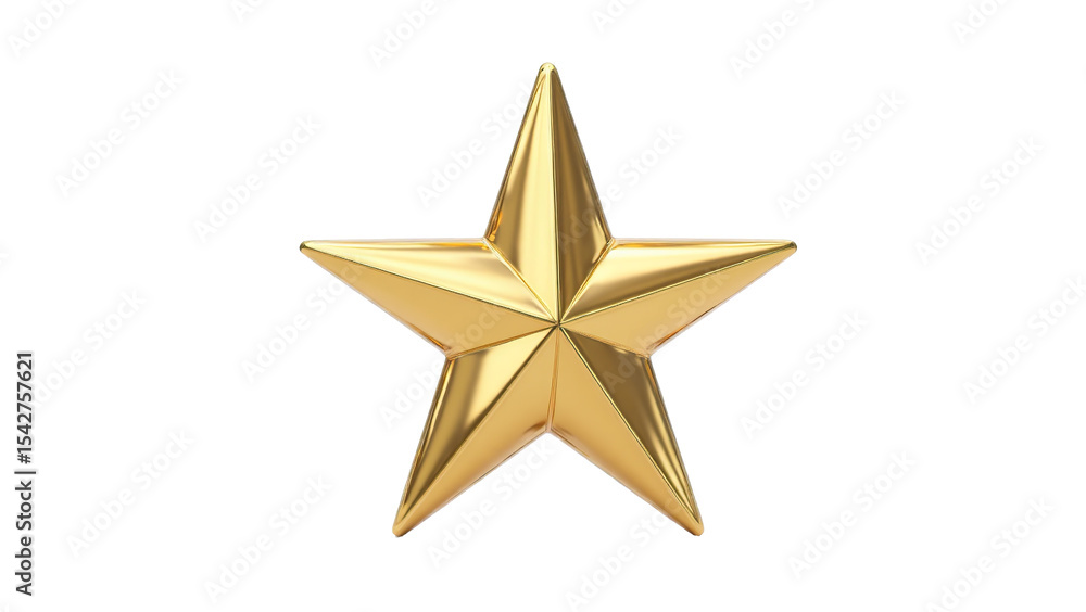 Fototapeta premium 3d Gold metallic star isolated on a transparent background. Golden shiny star for Awards, medals, decoration design elements isolated PNG