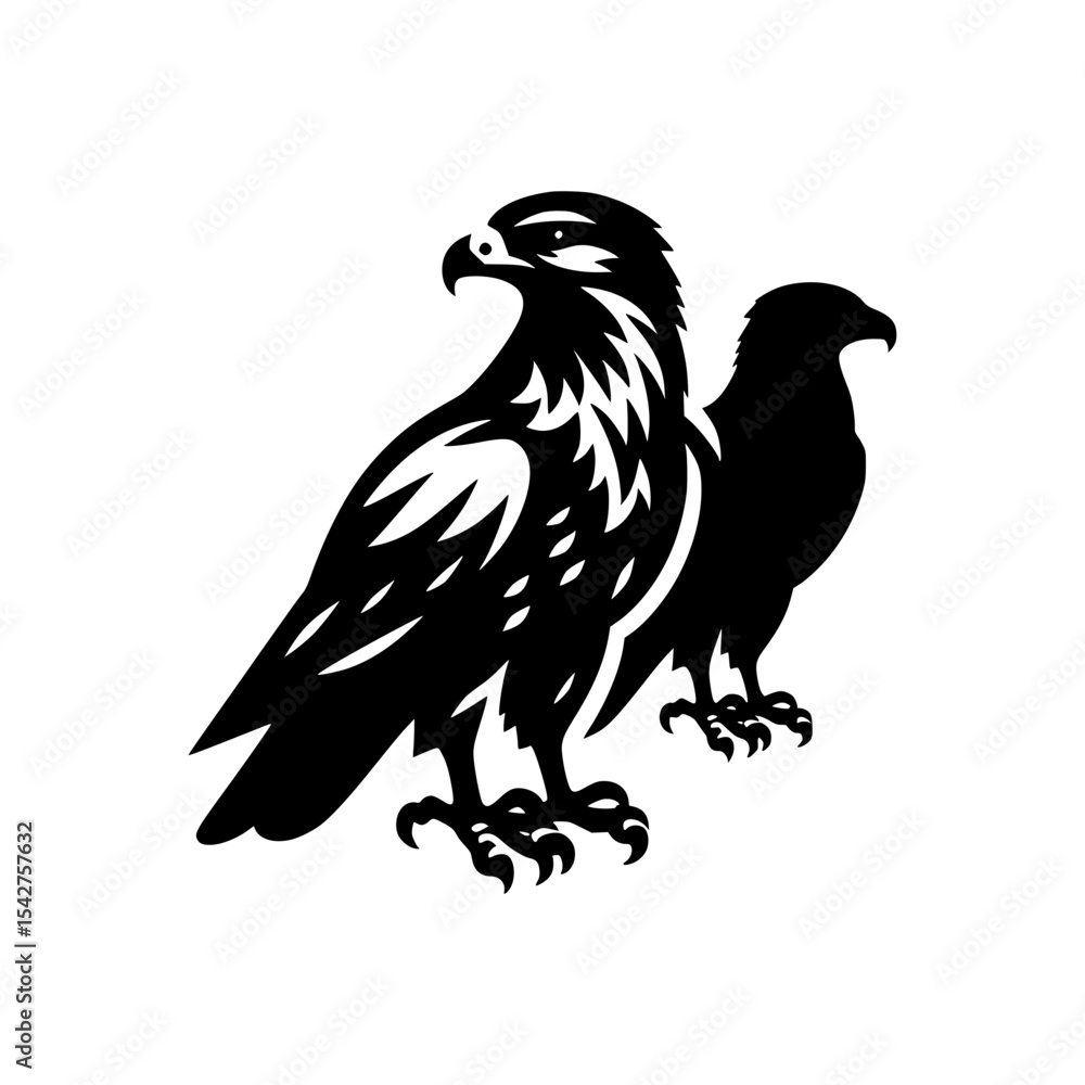 Obraz premium Two eagles black and white vector illustration