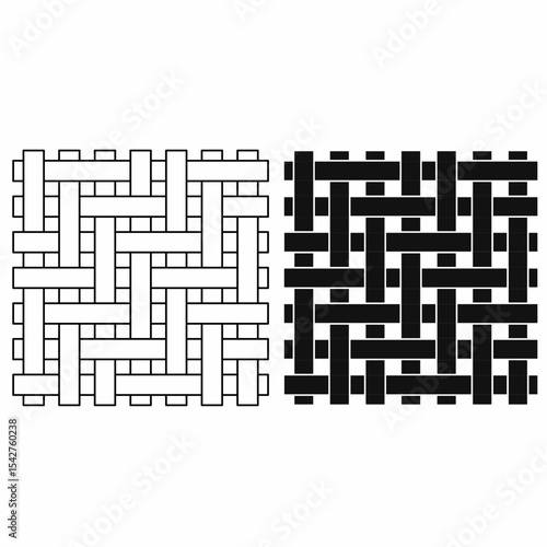 outline silhouette seamless twill weave pattern, tile texture style in two versions. Ideal for textile icons, construction symbols, design elements, and backgrounds.