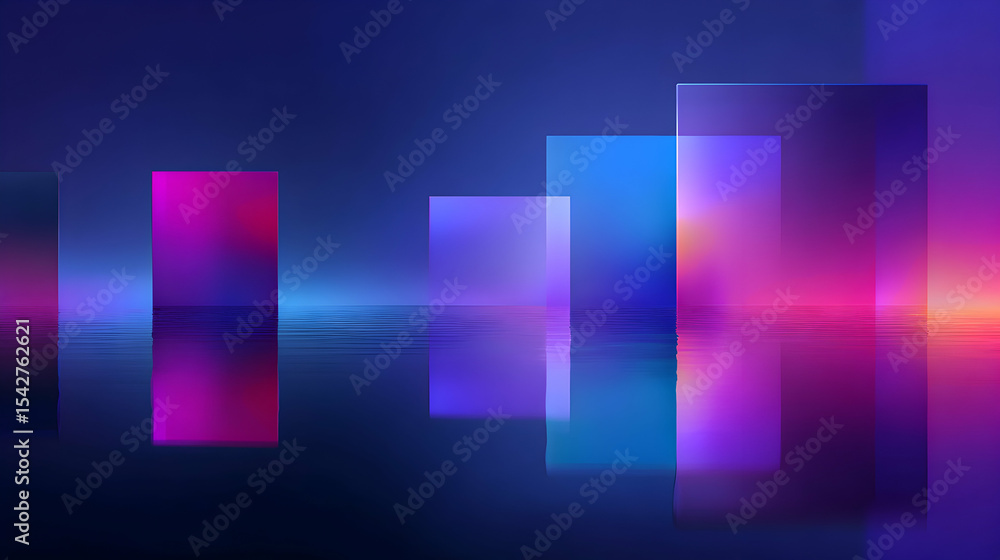 Abstract Composition Of Transparent Rectangles In Gradients Of Pink Purple And Blue Reflecting On A Textured Surface Abstract Composition Of Transparent Rectangles In Gradients Of Pink Purple And Blue Reflecting On A Textured Surface