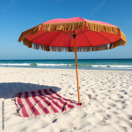 beach towel and umbrella on the beach