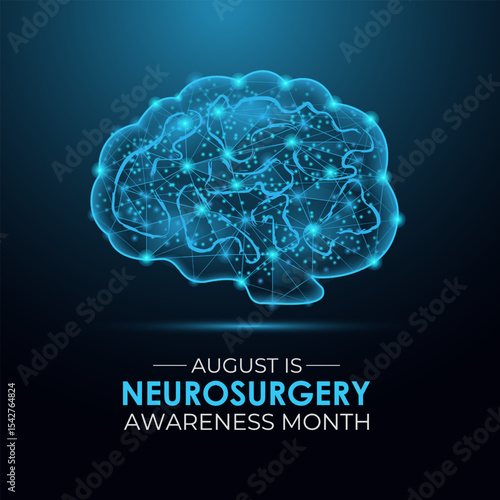 Celebrate Neurosurgery Awareness Month this August. Treating complex brain, spine, and nerve conditions. A concept for healthcare and medicine. Banner poster, flyer and background design template.