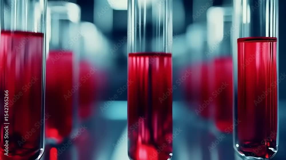 Crimson Concoctions: A Close-Up of Test Tubes in a Modern Laboratory Setting Crimson Concoctions: A Close-Up of Test Tubes in a Modern Laboratory Setting
