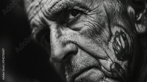 Black and gray realistic portrait tattoo of an elderly man