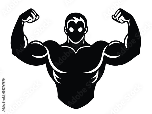 Vector illustration of a strong, muscular bodybuilder with prominent biceps and back, showcasing fitness and power