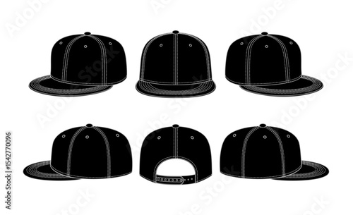 hat template vector, Snapback hat Technical Drawing Illustration Blank Streetwear Mock-up Template, Blank White 5 Panels Baseball Cap, Meshbaseball cap vector template, technical hat apparel vector