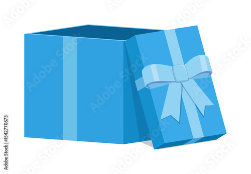 Open light blue gift box with a ribbon and bow on a white background illustration