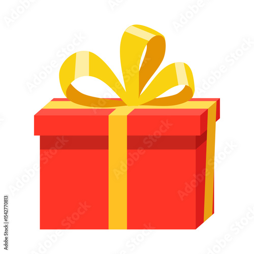Festive red gift box wrapped with yellow ribbon and bow illustration