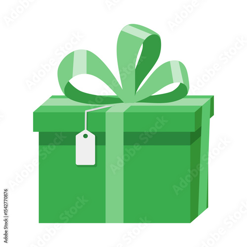 A Green Gift Box with Ribbon and Tag, present box, celebration, holiday