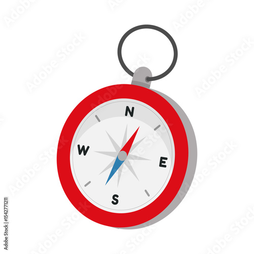 Red and White Compass Pointing North and South Isolated on White Background Illustration