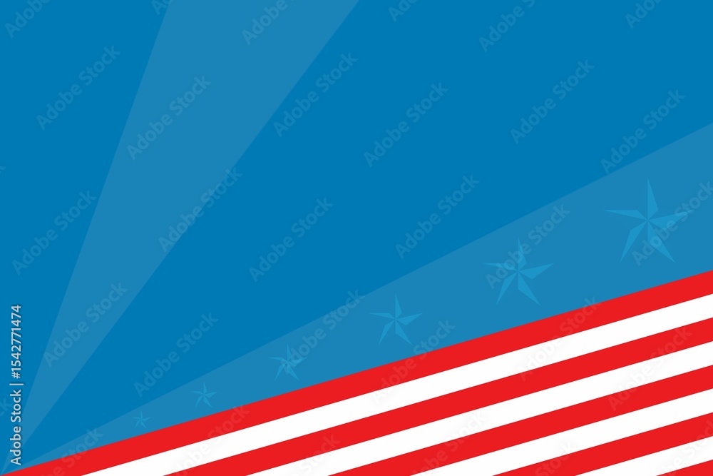 Obraz premium Abstract patriotic flat design is featuring deep blue rays, faint stars, bold red white stripes