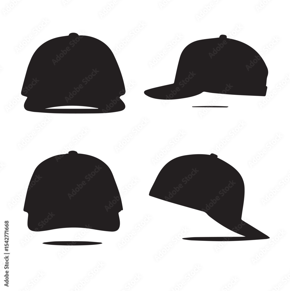 baseball hat silhouette set, Black & White silhouette set baseball hat silhouette set, Black & White silhouette set