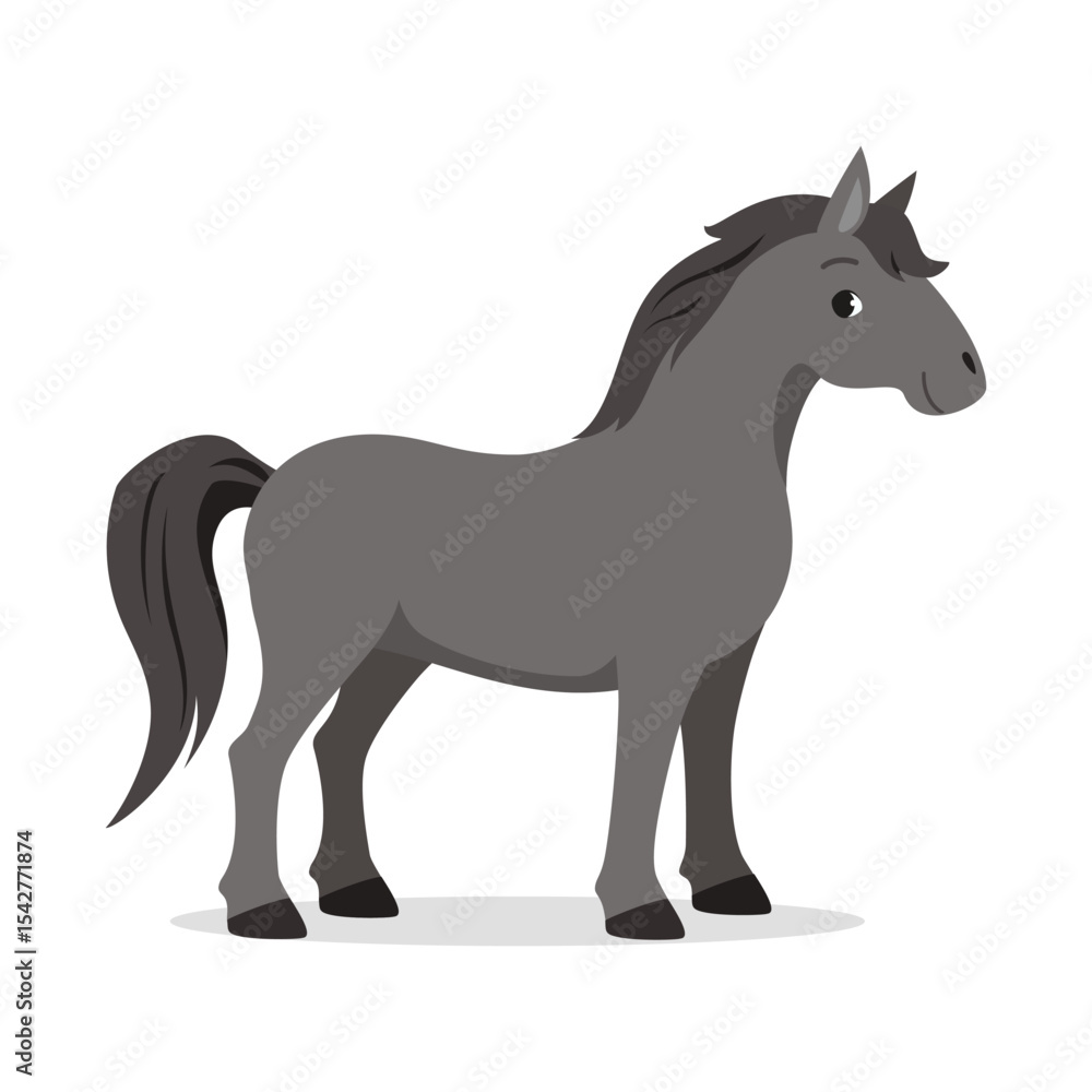 Illustration of a gray horse standing on a white background in a simple style Illustration of a gray horse standing on a white background in a simple style