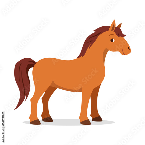 Illustration of a Brown Horse Standing on a White Background in Profile View
